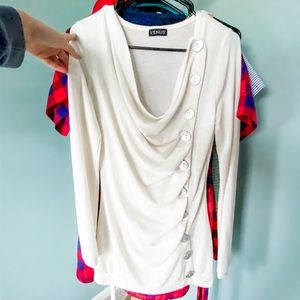 VENUS Long Sleeve Cowl Neck Button Side Top